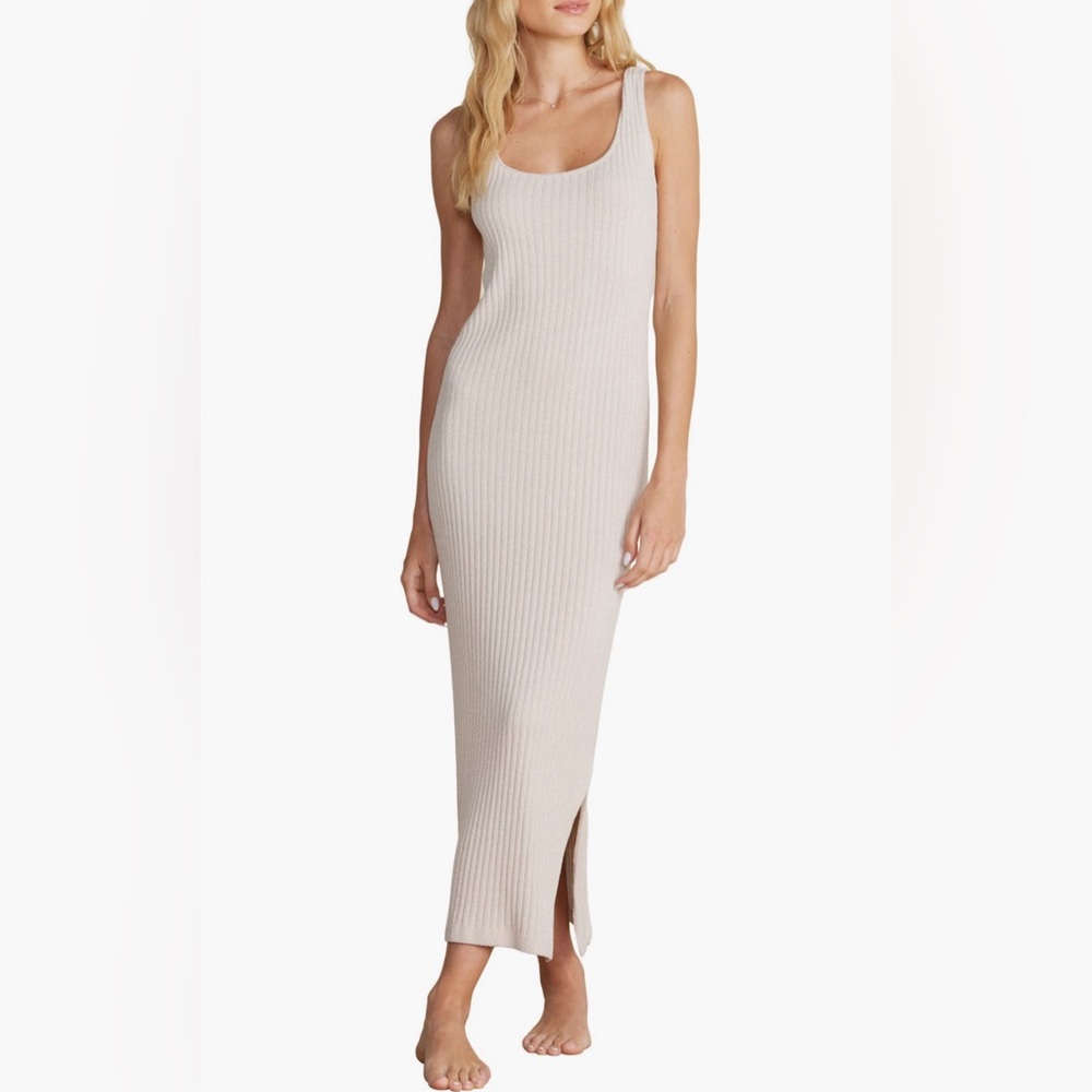 Barefoot Dreams CozyChic Ultra Lite Rib Square Neck Midi Dress - Bisque (M)